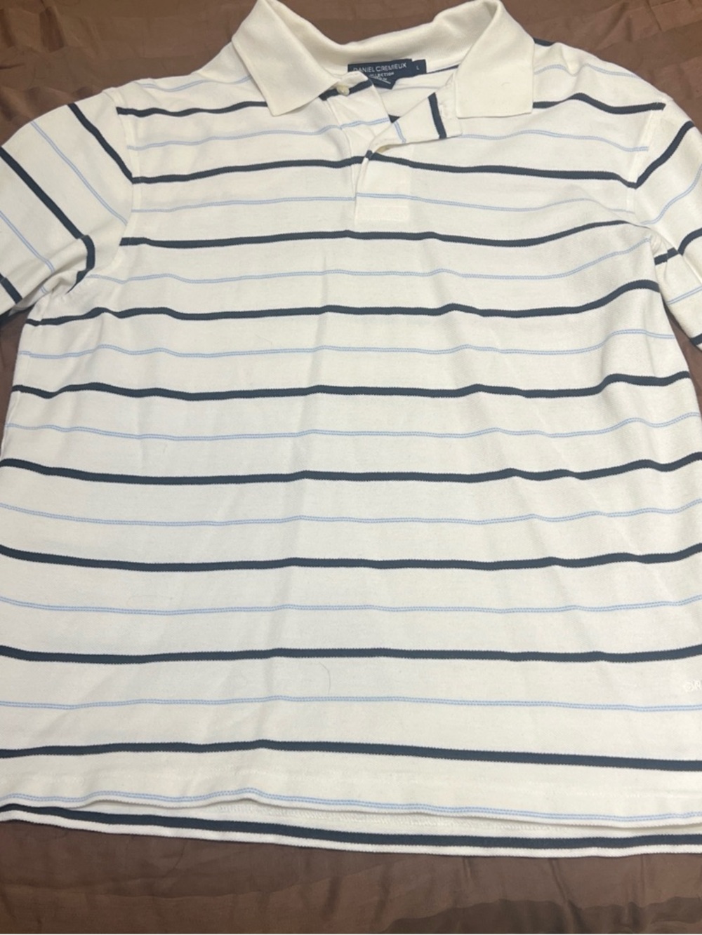 Daniel Cremieux White Polo with Navy and Light Blue Stripes